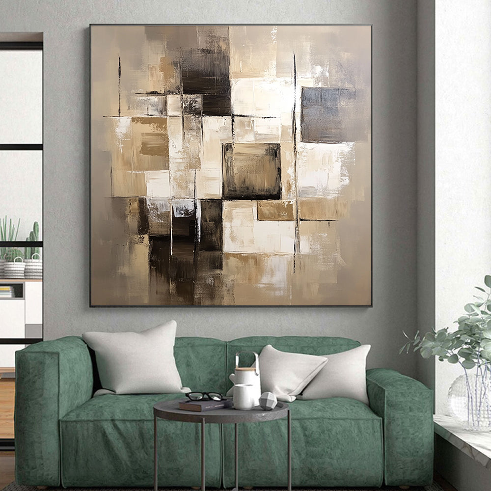Beige Brown Cubic Layers Abstract Painting GER859