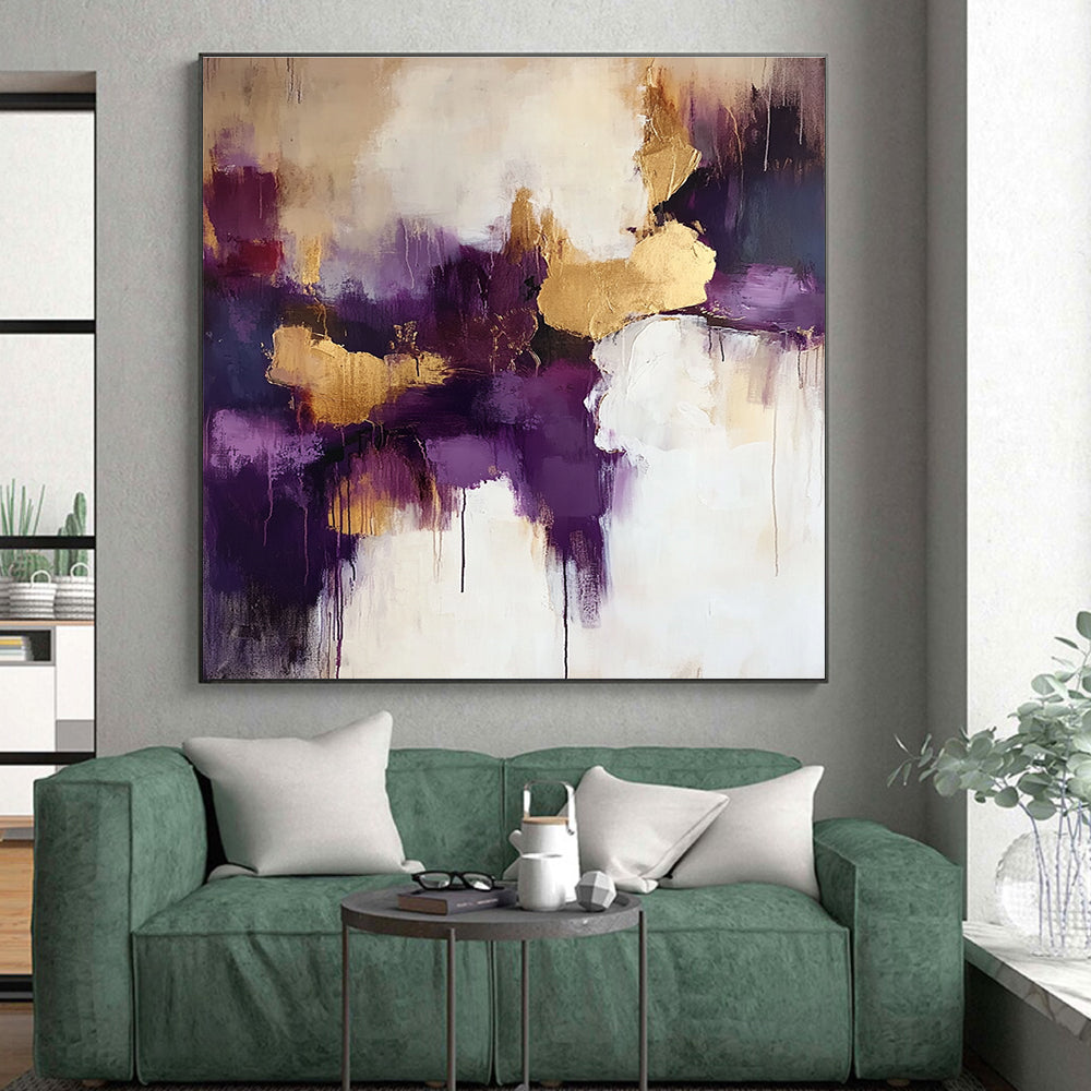 Purple and Gold Abstract Painting with Dripping Effects GER618
