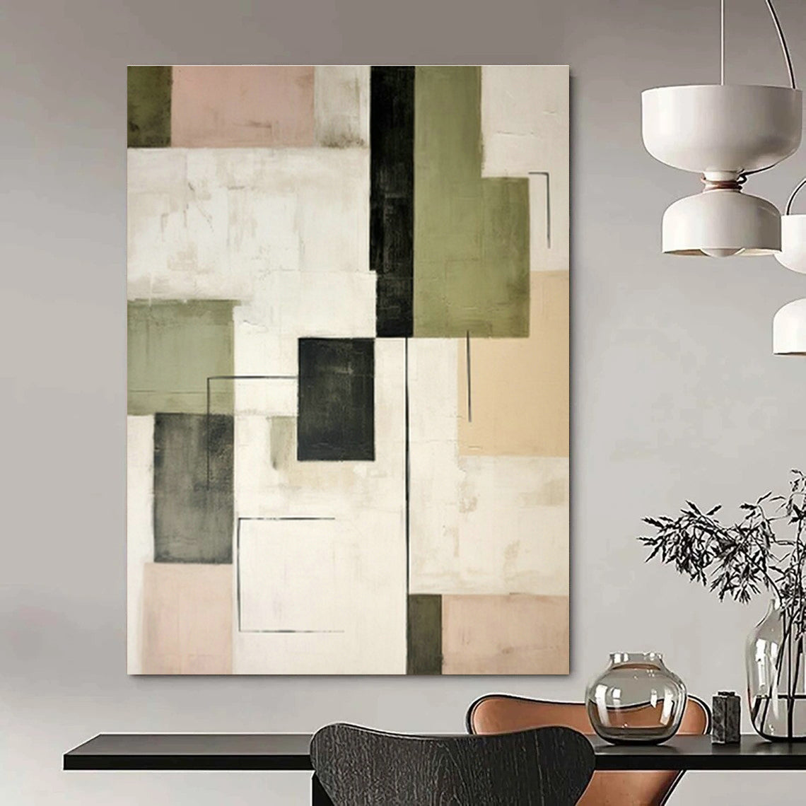 Grand - Scale Custom Hand - Painted Abstracts for Office Breakout Rooms & Cottage Dining Room Butler's Pantries DLZ0600