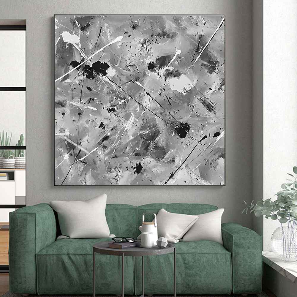 Black and White Splash Abstract Painting with Dynamic Splatters GER106