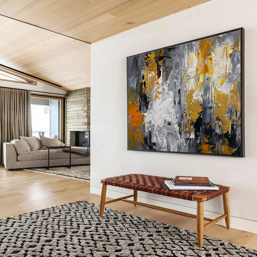Gray Gold Abstract Painting with Urban Sophistication THY358