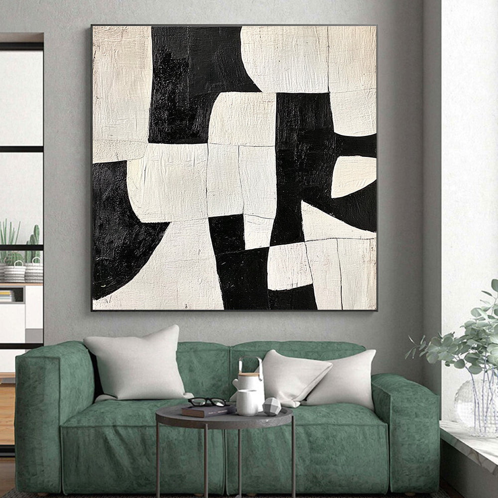 Black - and - White Patchwork Abstract Painting GER323