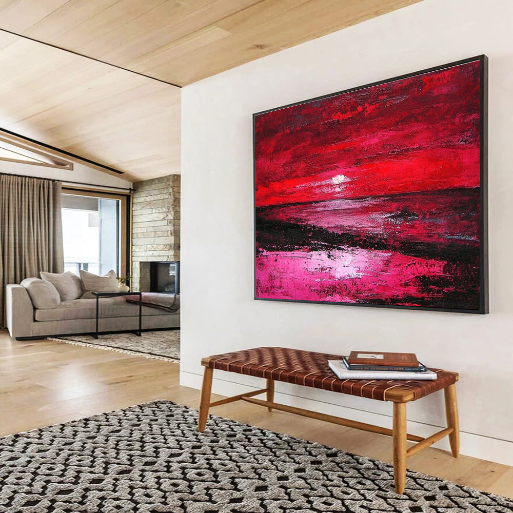 Red Sunset Abstract Landscape Painting with Dramatic Hues DYP432