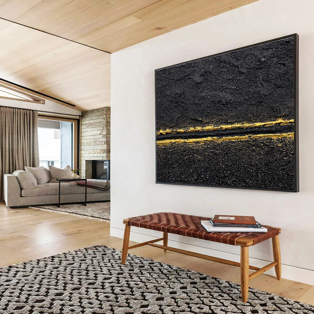 Black Gold Abstract Painting with Sleek - Sophisticated Lines THY367
