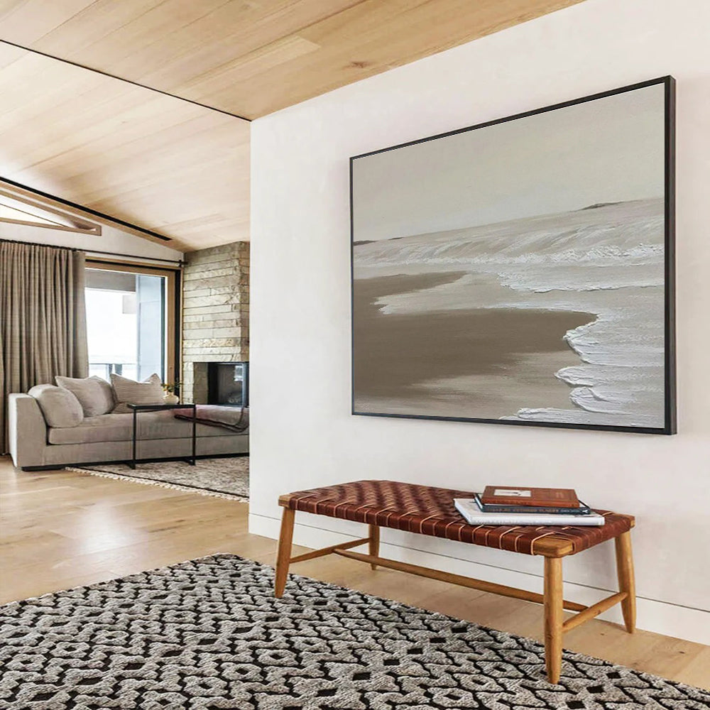 Beige Beach Abstract Painting with Calm, Coastal Tones THY393