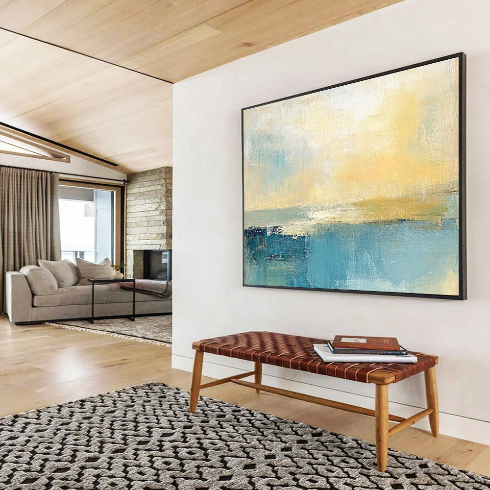 Soft Coastal Horizon Abstract Painting with Muted Blues and Yellows DYP245