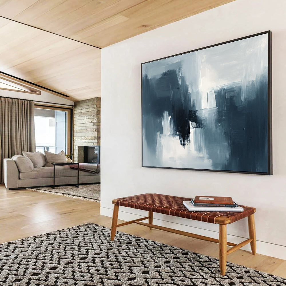 Gray and Black Abstract Painting with Layered Brushstrokes DYP391