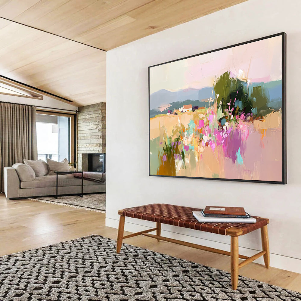Colorful Rural Landscape Abstract Painting with Vivid Florals and Fields DYP263
