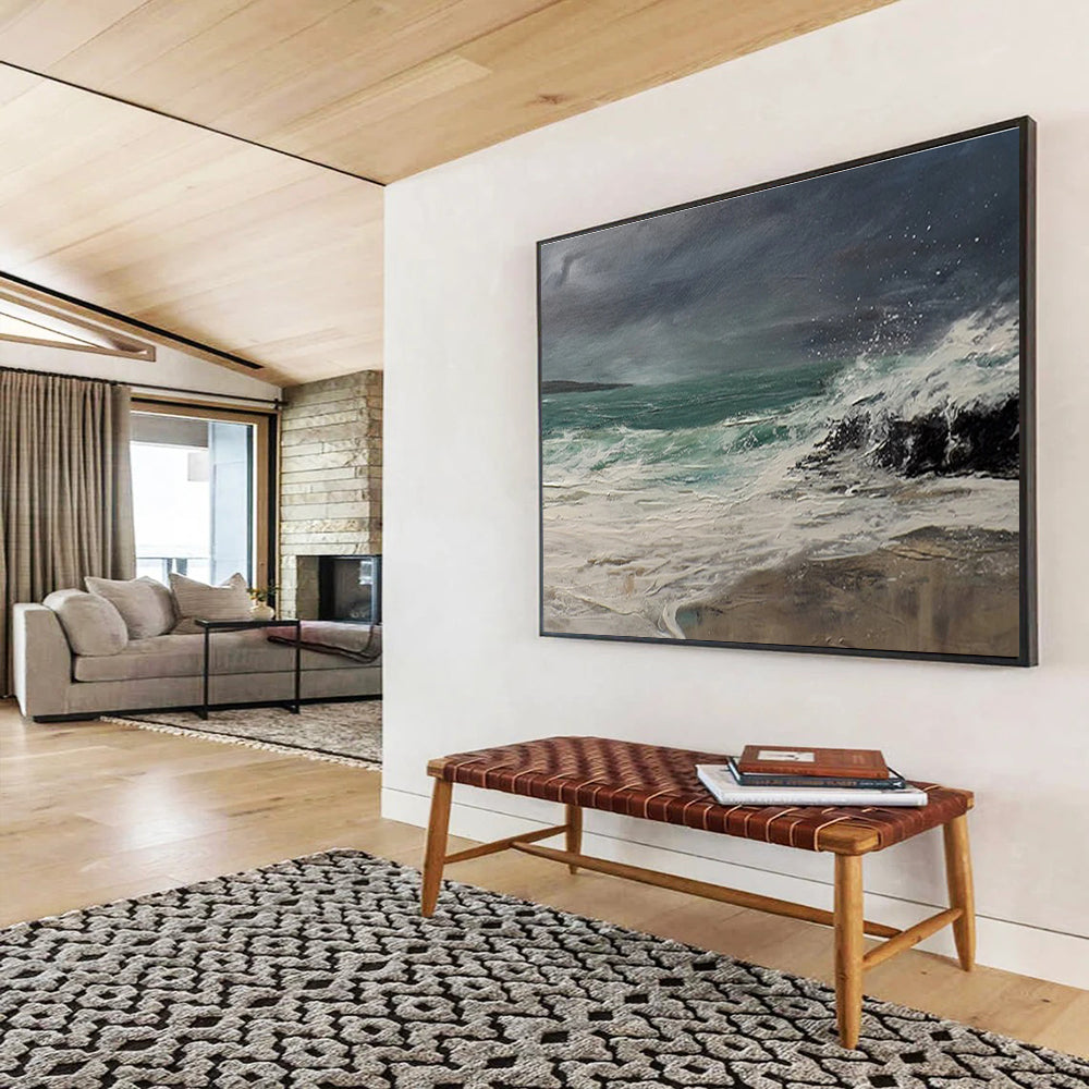 Dark Toned Stormy Sea Abstract Painting THY042