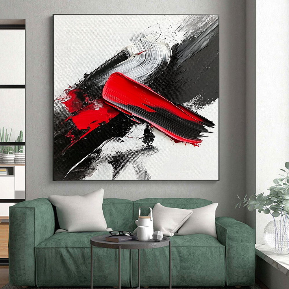 Red Black White Abstract with Bold Textured Strokes GER369
