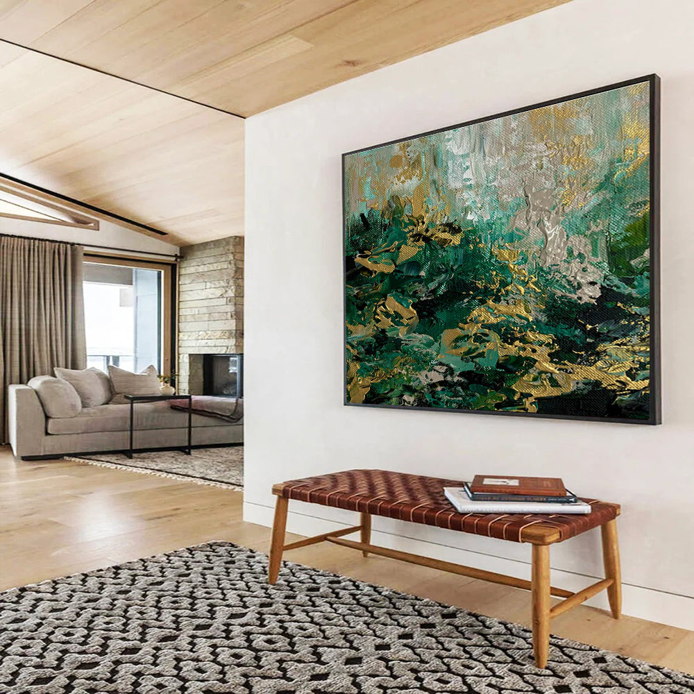 Green Gold Abstract Painting with Lush Textures THY355