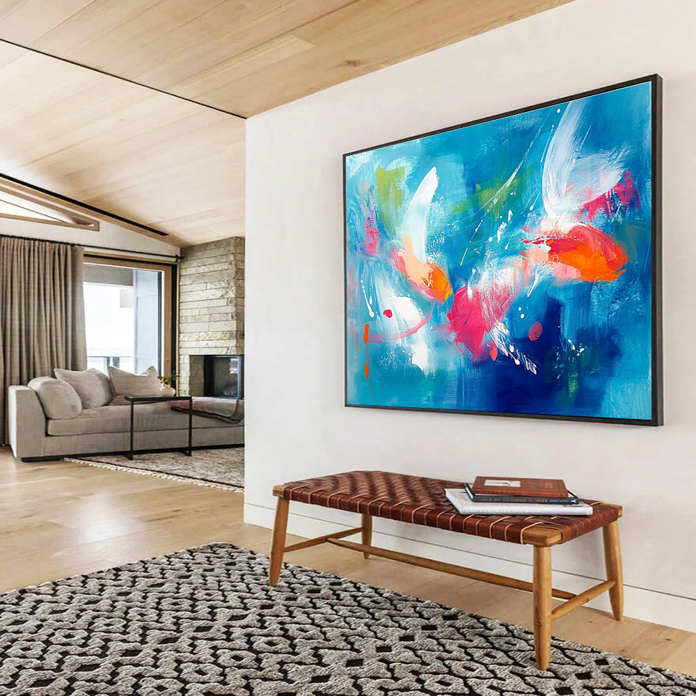 Colorful Fish Abstract Painting with Blue Background DYP466