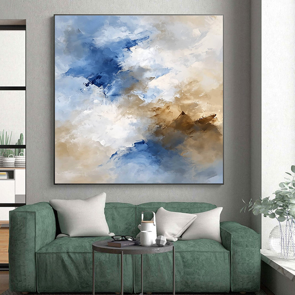 Blue and Beige Abstract Painting with Soft Cloud - like Textures GER370