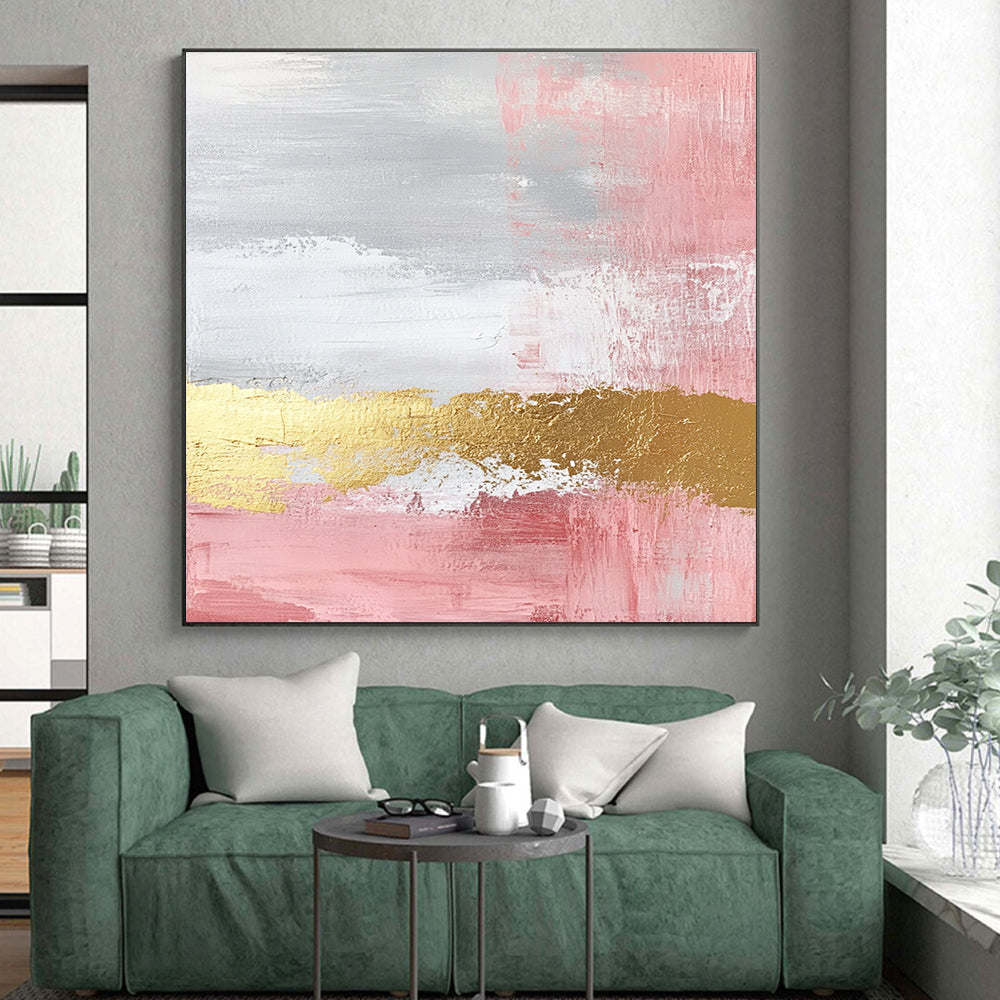 Pink and Gold Abstract Painting with Soft Textures GER443