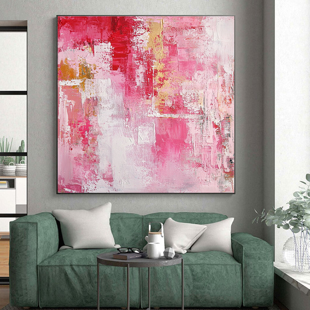 Pink and Gold Abstract Painting with Textured Elegance GER546