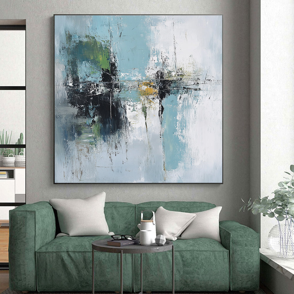 Light Blue Green Abstract Painting with Subtle Reflections GER758