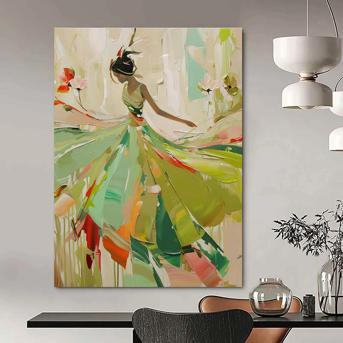 Colorful Dancing Lady Abstract Painting with Flowing Dress ADGE082