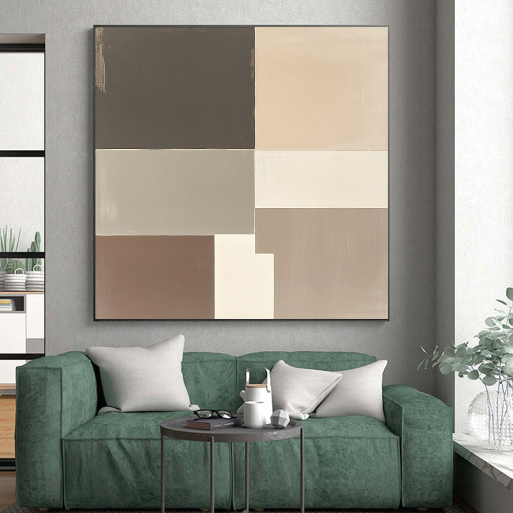 Neutral Toned Color Block Abstract Painting with Geometric Forms GER003