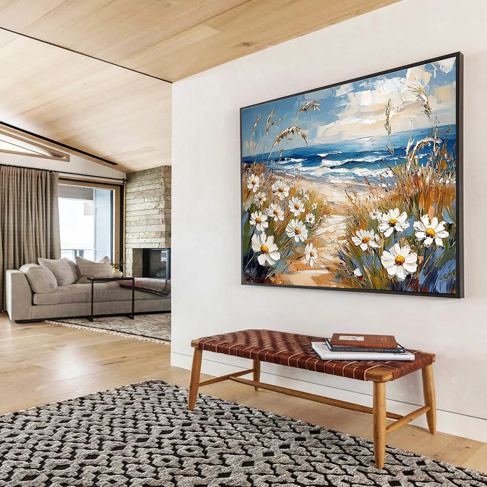 Daisy Beach Path - Floral Coastal Abstract Painting DYP012