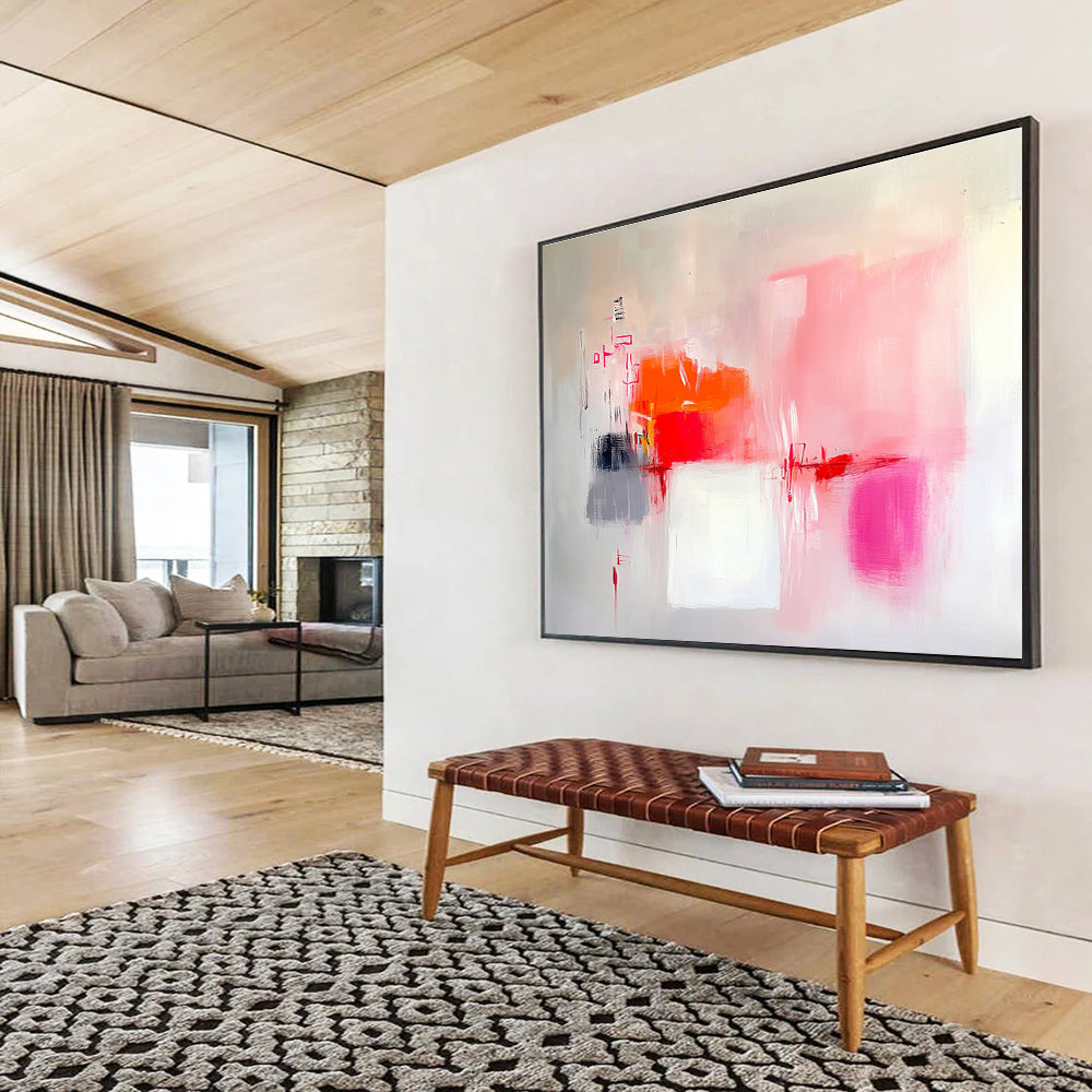 Pink and Orange Abstract Painting with Fluid Forms DYP401