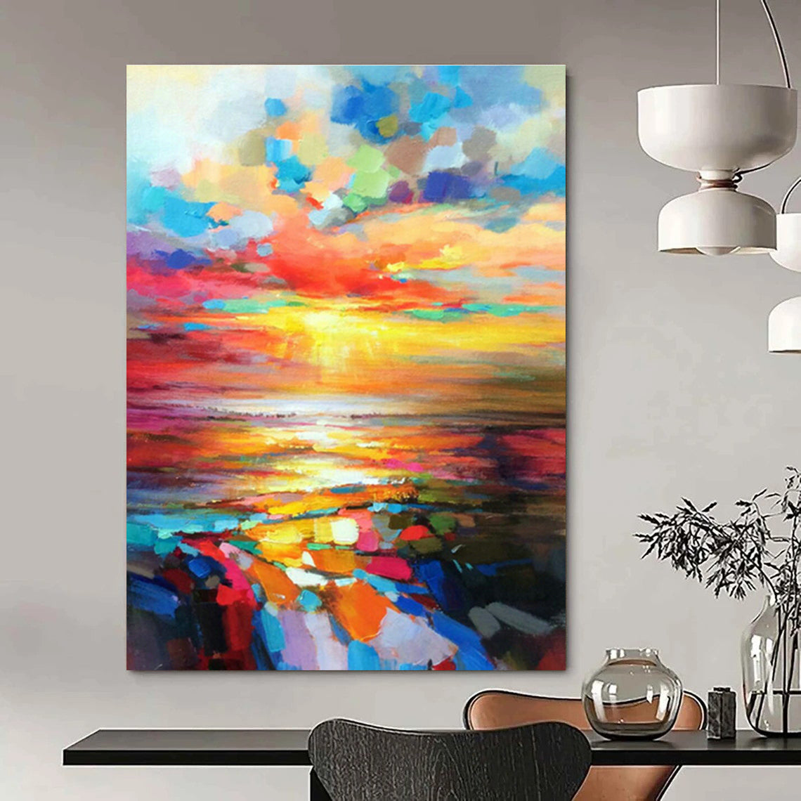 Expansive Custom - Made Abstract Mural for Dining Room & Entryway DLZ1071