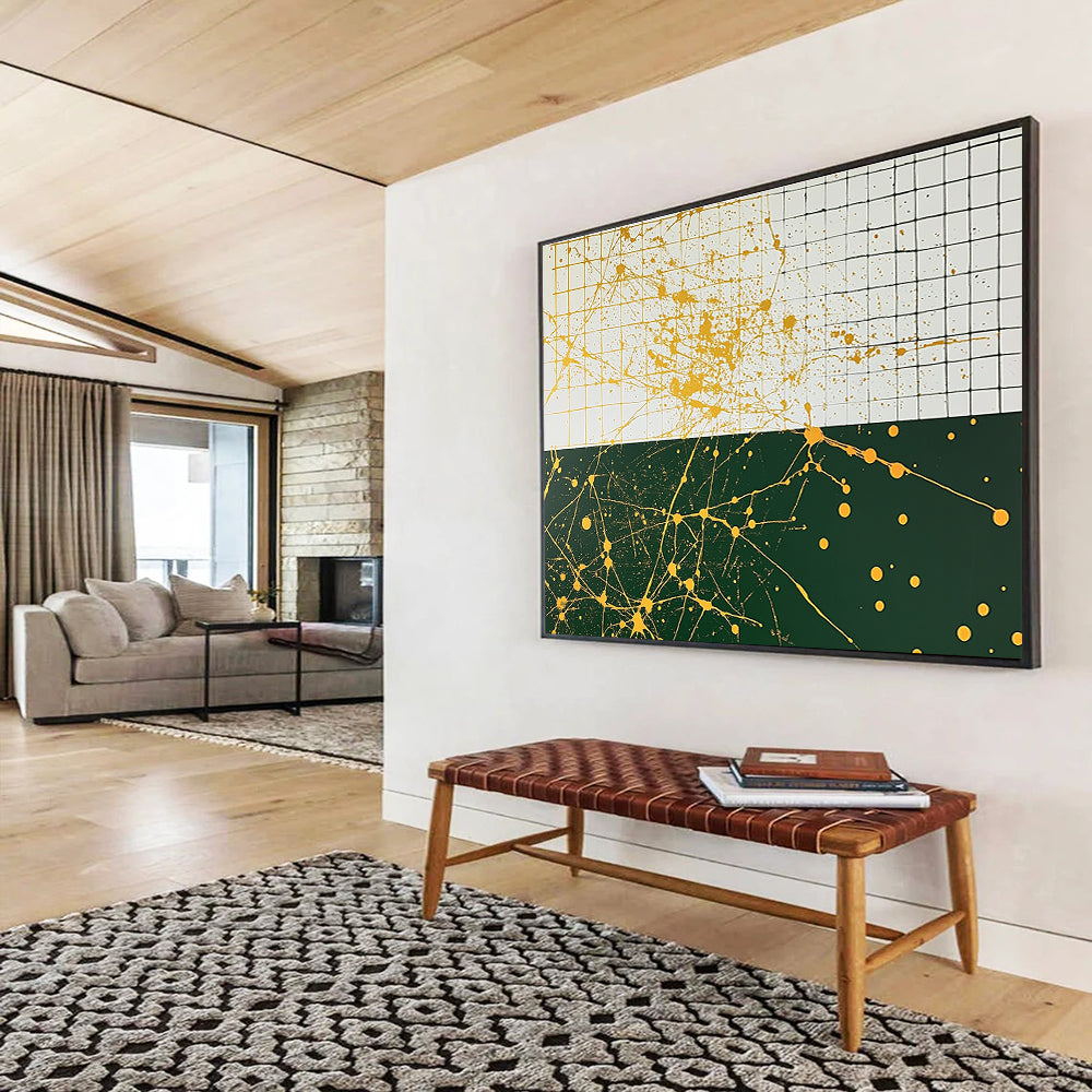 Yellow and Green - Splatter Grid Abstract Painting DYP062