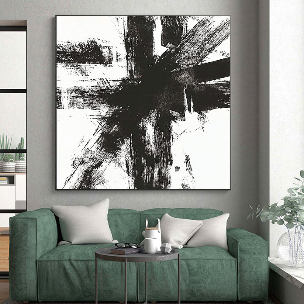 Black White Dynamic Strokes Abstract Painting GER820