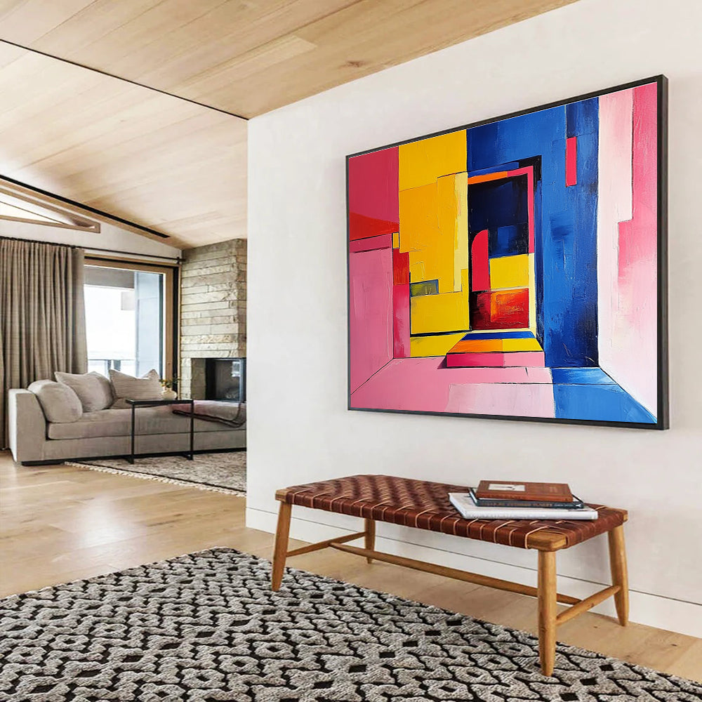 Geometric Color Block Interior Abstract Painting with Bright Hues DYP501