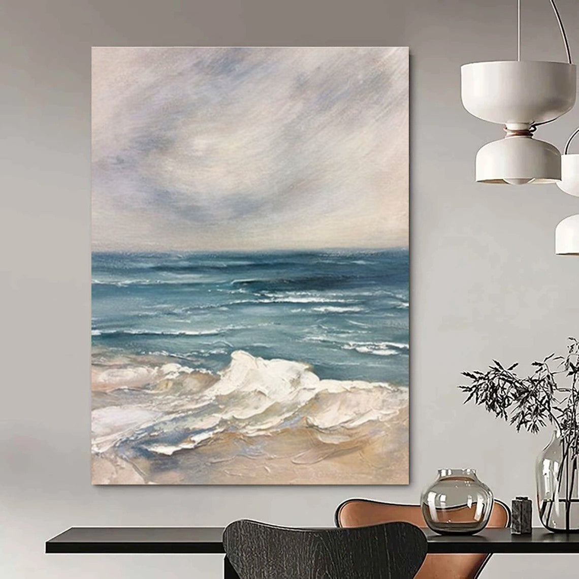 Blue White Grey Sea Abstract Painting ADGE048