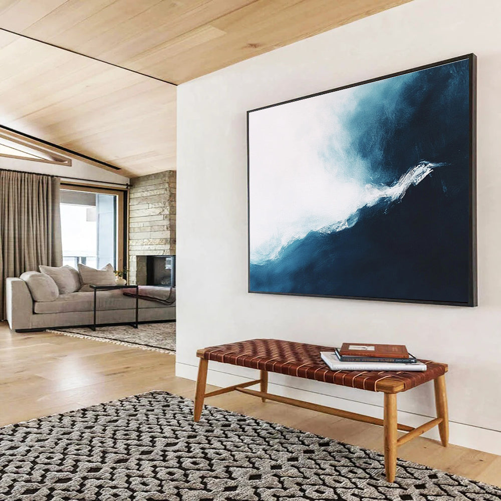 Blue and White Wave Abstract Painting with Dynamic Brushstrokes DYP338