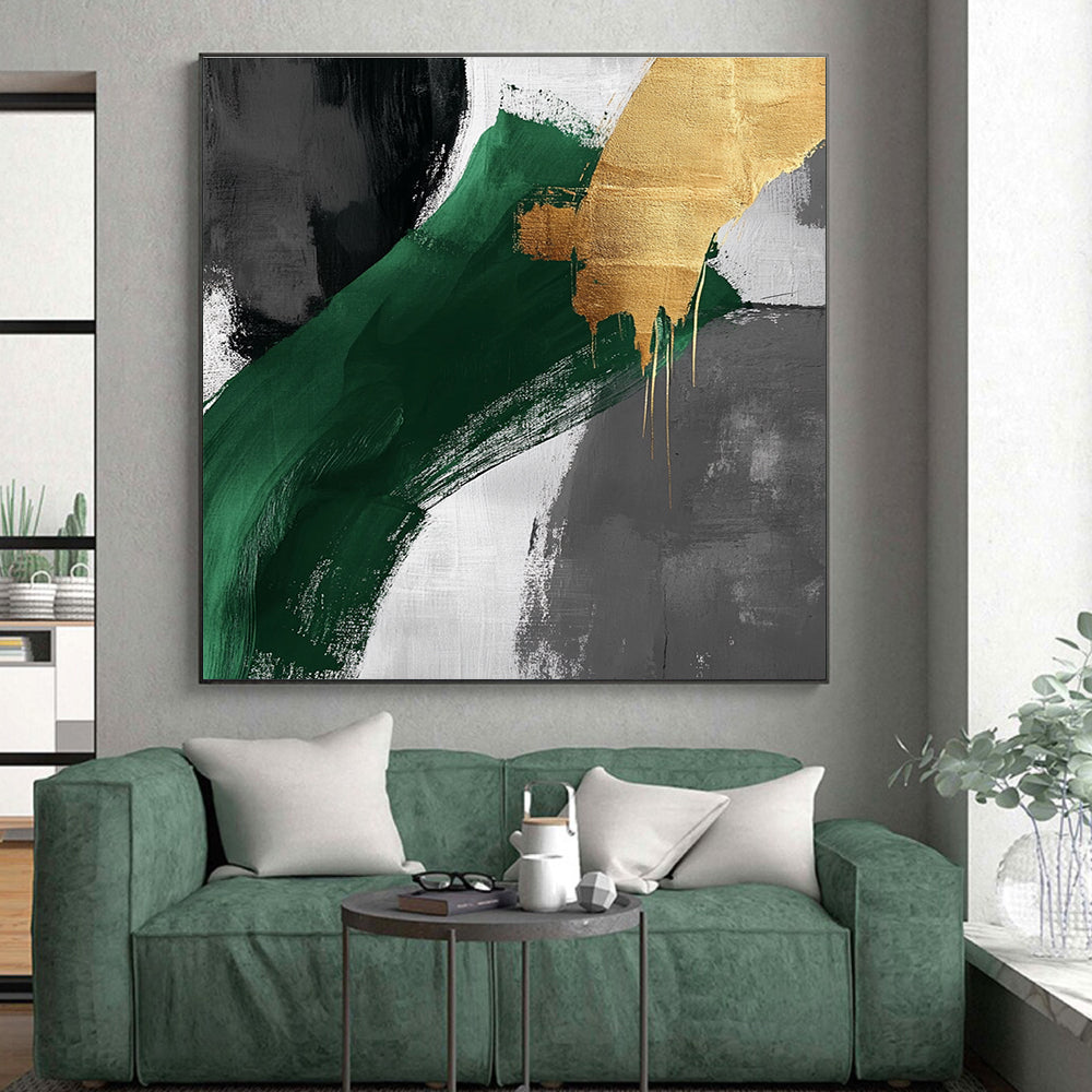 Green Gold Dynamic Strokes Abstract Painting GER850
