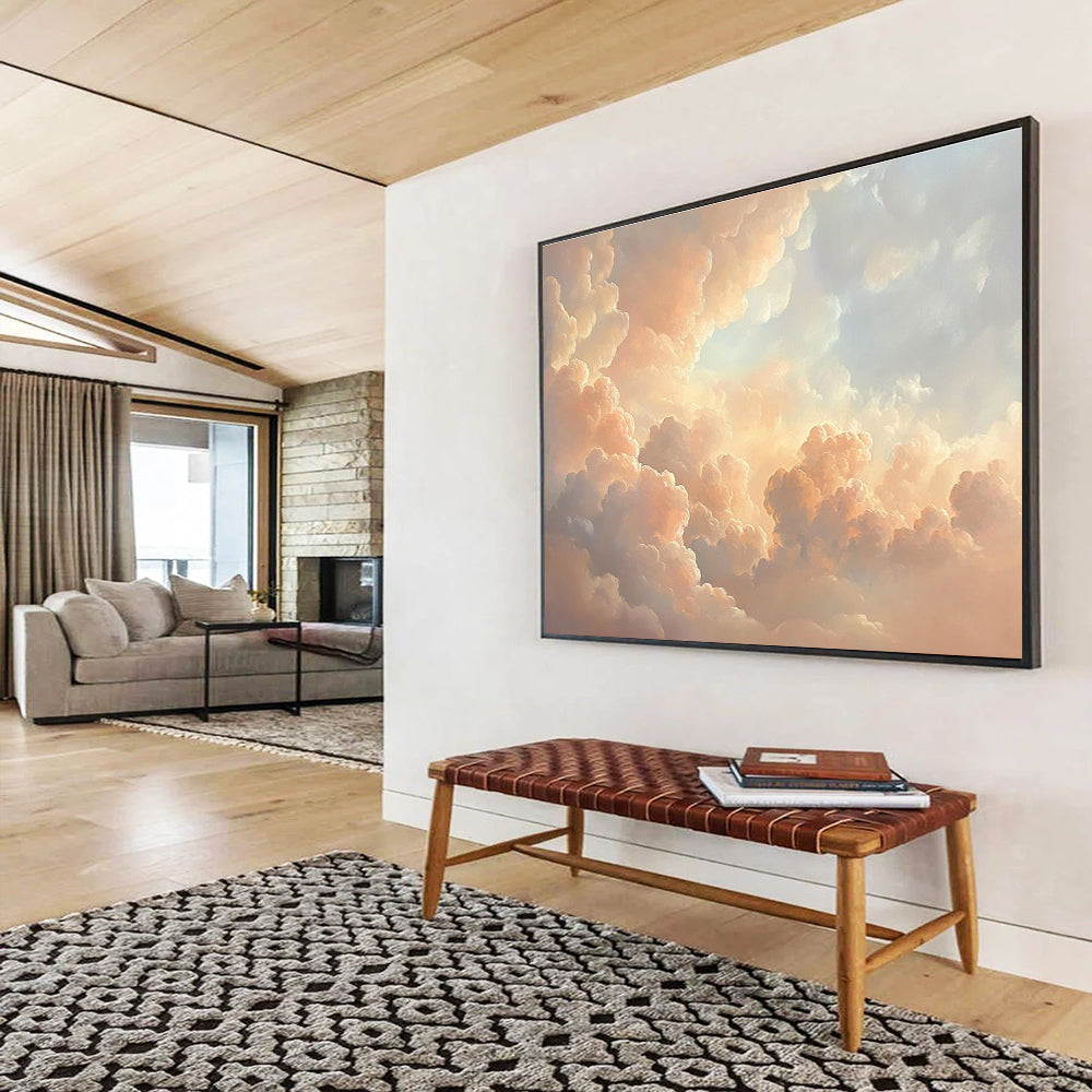 Fluffy Cloud Sky Abstract Painting with Peach and Blue Tones DYP564