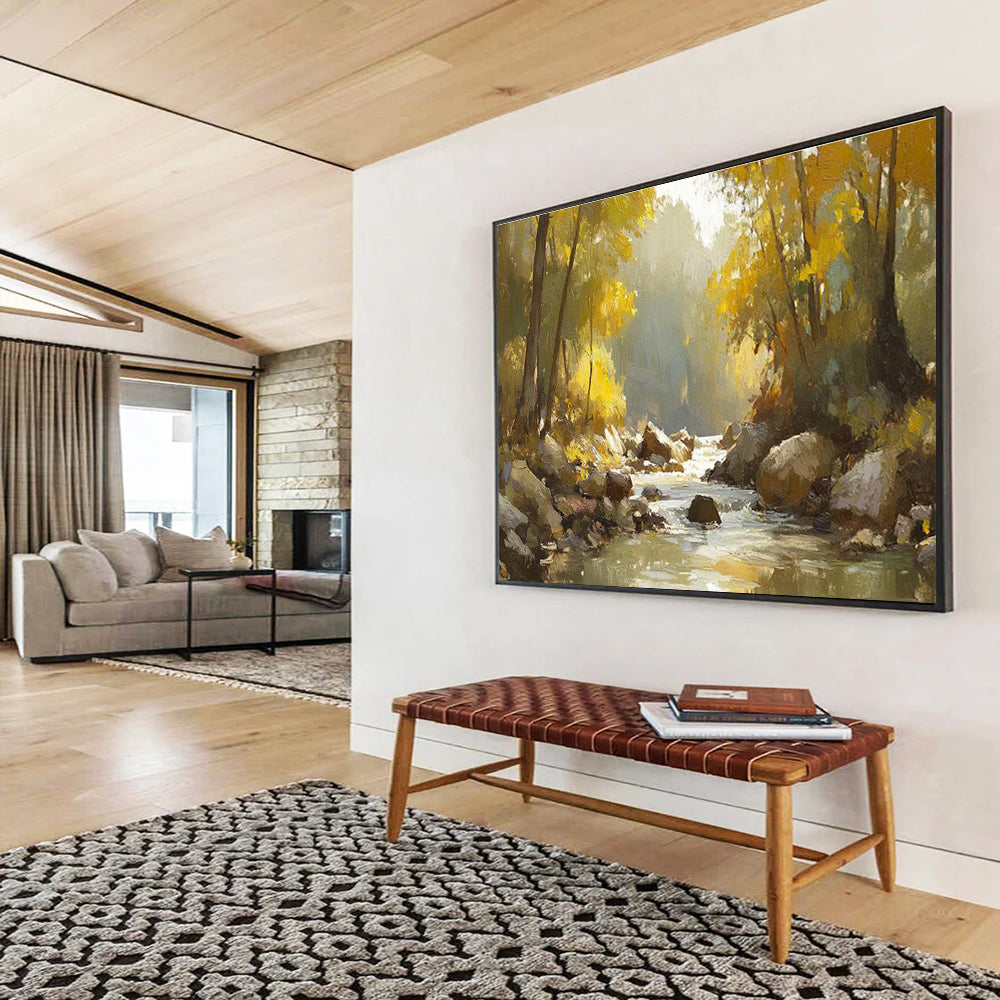 Autumn River Abstract Painting with Warm, Golden Tones THY412