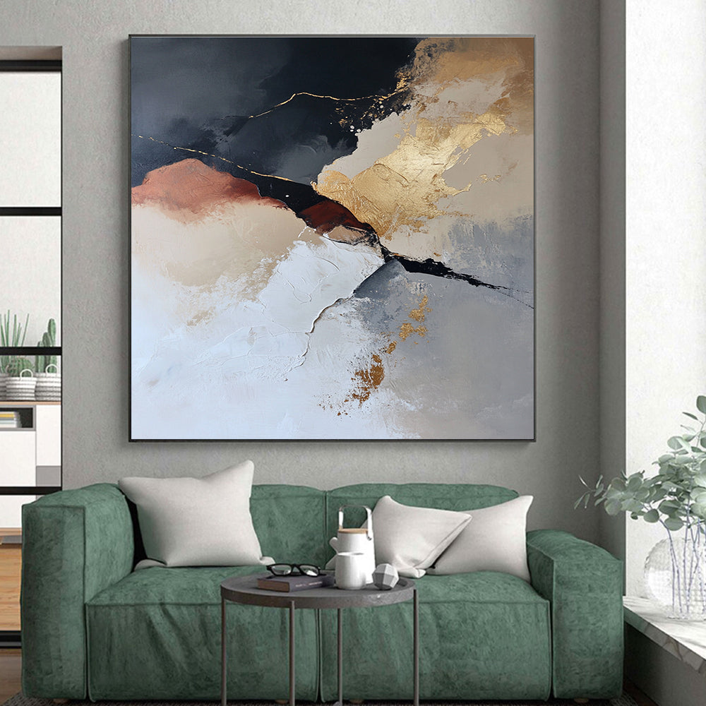 Black and Gold Abstract Painting with Dramatic Contrast GER466