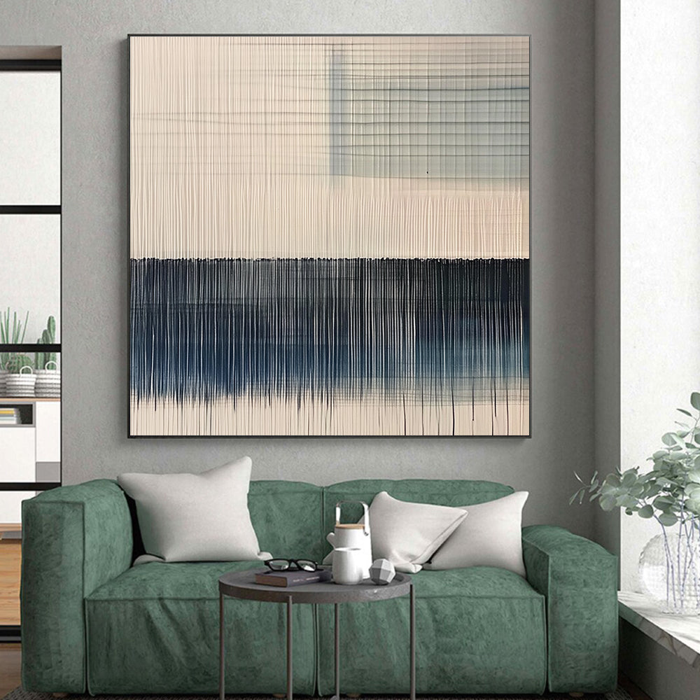 White and Blue Line Abstract Painting with Vertical Strokes GER073