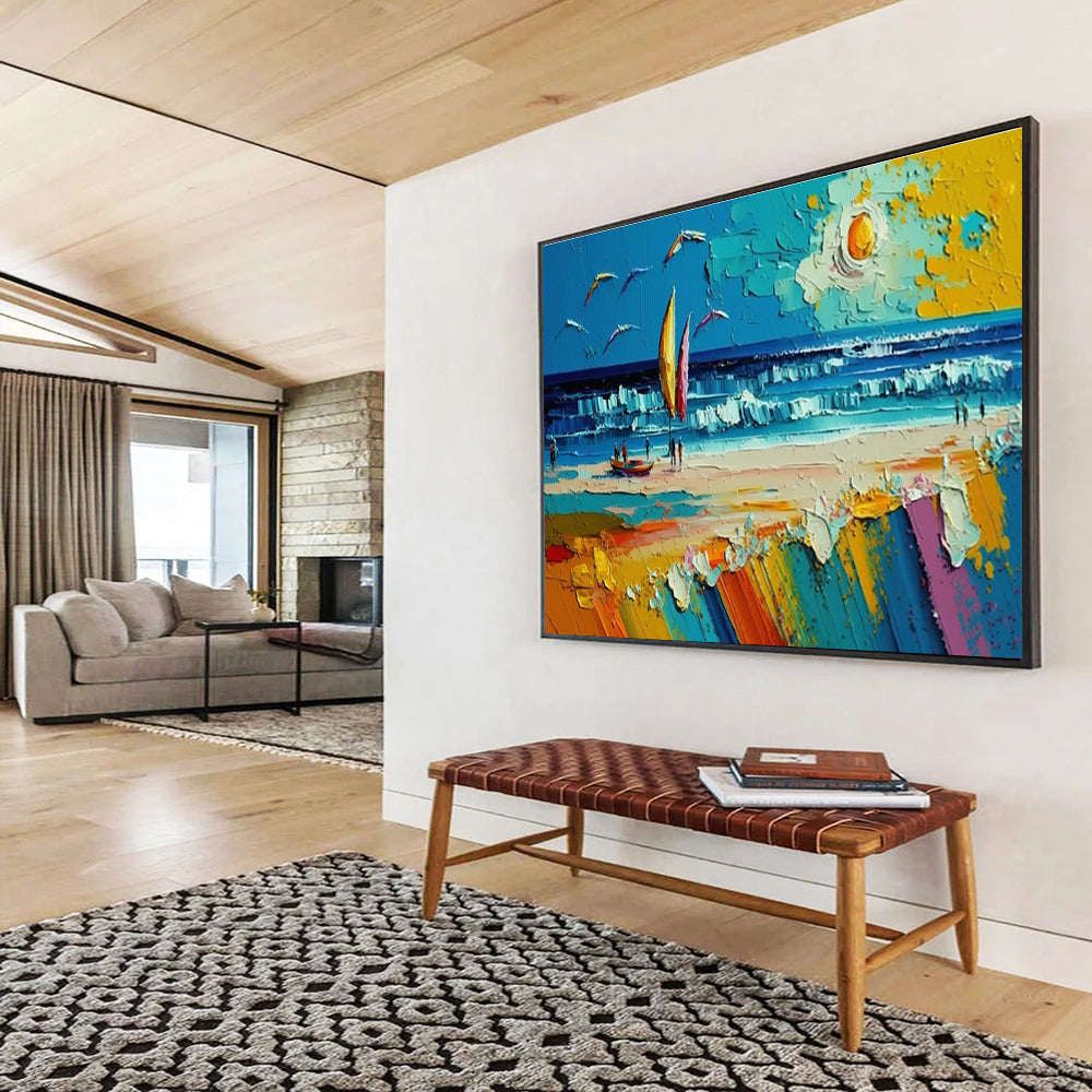 Beach Activity Abstract Painting with Colorful Beach Scenes THY313