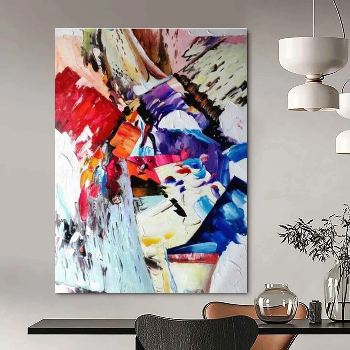 Colorful Abstract Composition Painting with Dynamic Forms ADGE420