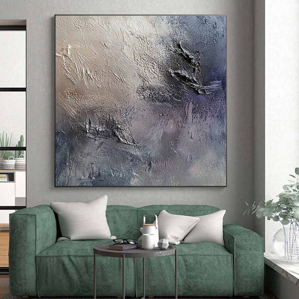 Gray and Purple Textured Abstract Painting with Dynamic Surfaces GER069