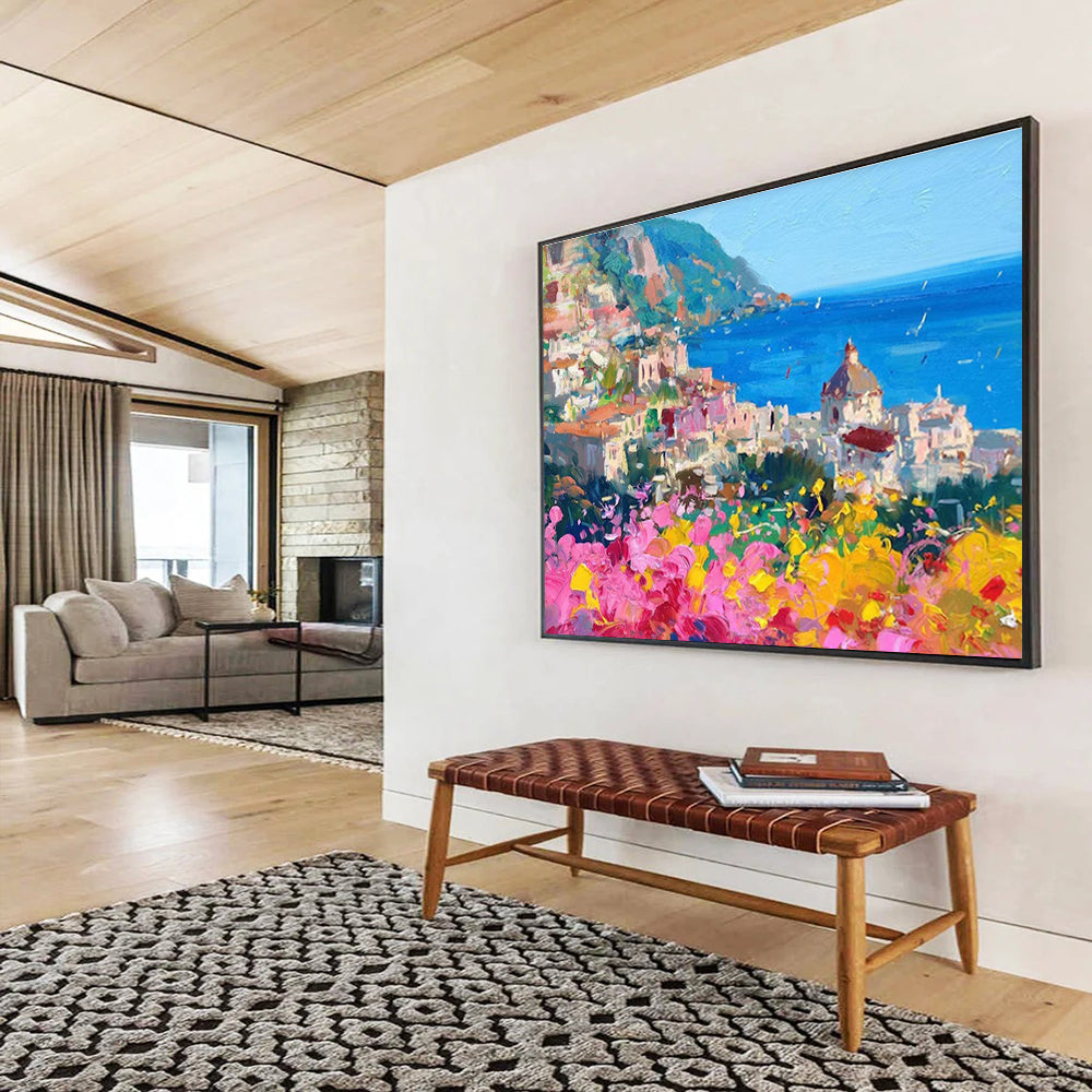 Colorful Coastal Town Abstract Painting THY473