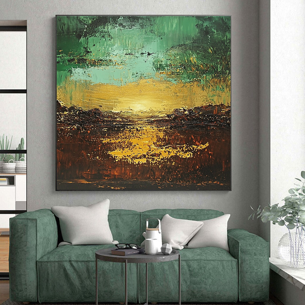 Green and Gold Abstract Painting with Textured Layers GER430