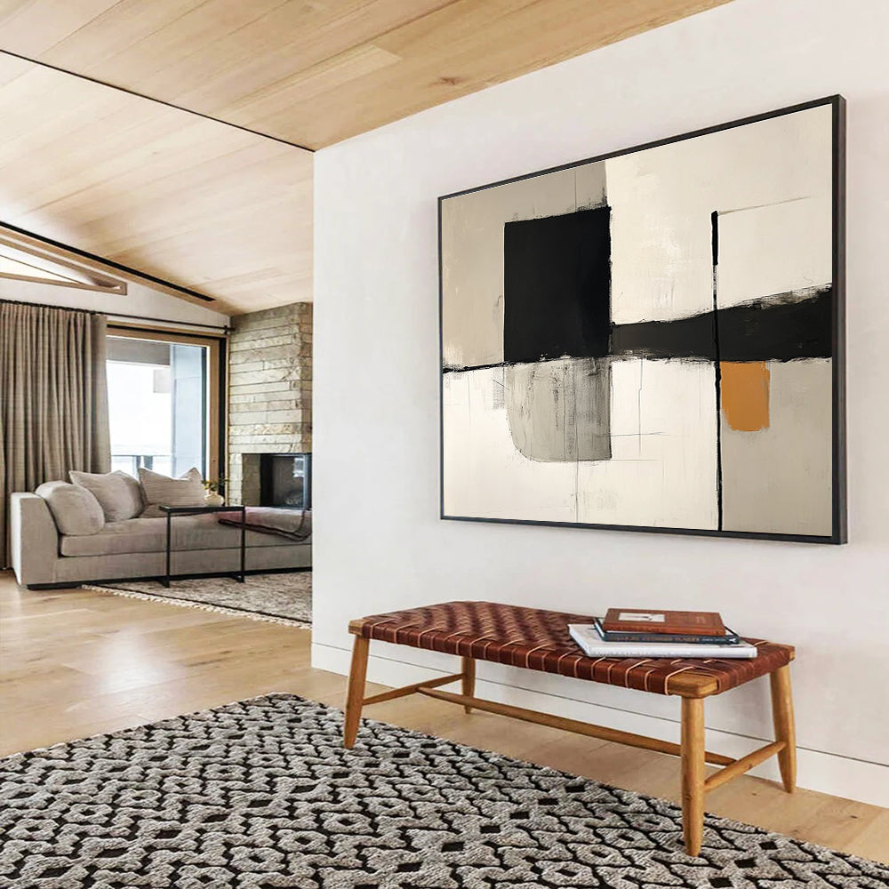 Geometric Black and White Abstract Painting DYP096