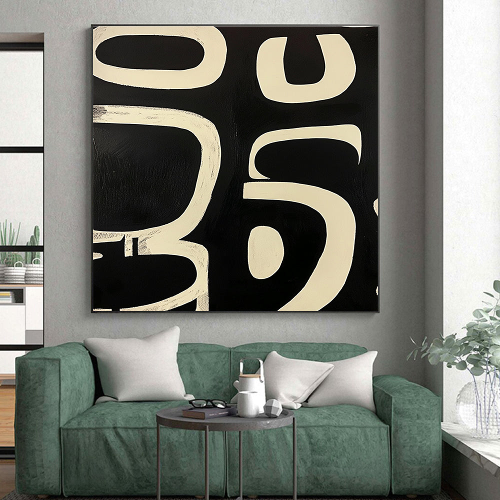 Black White Curved Forms Abstract Painting GER823