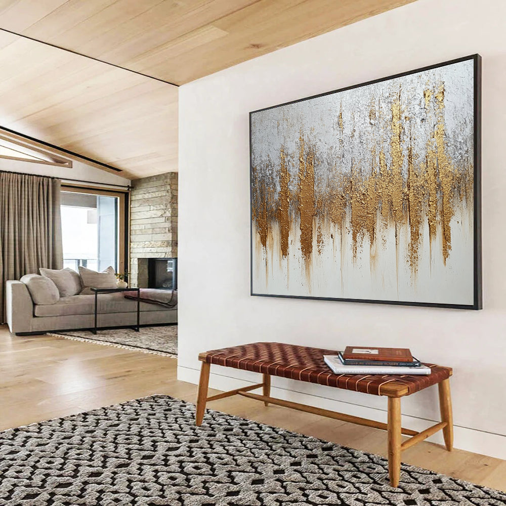 Gold and Silver Abstract Painting with Metallic Textures DYP368