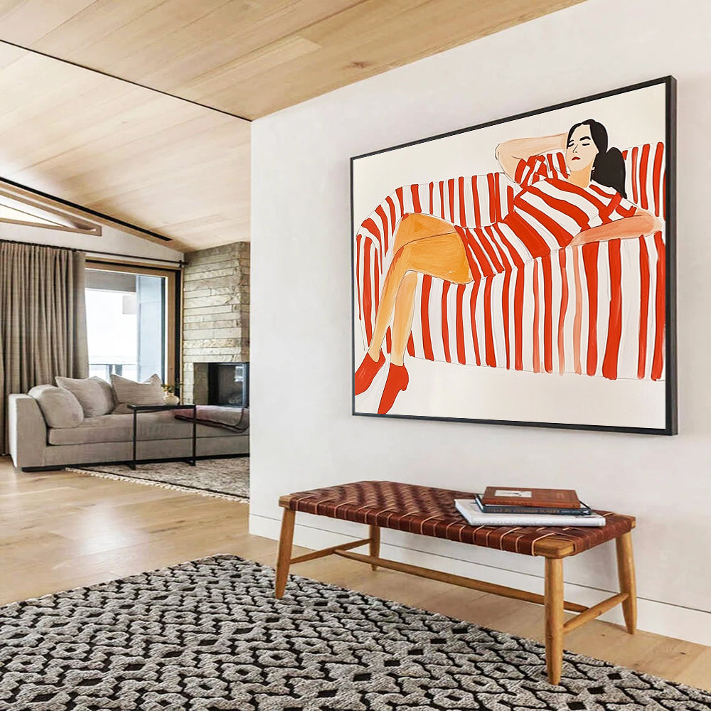 Red and White Striped Figure Abstract Painting DYP089