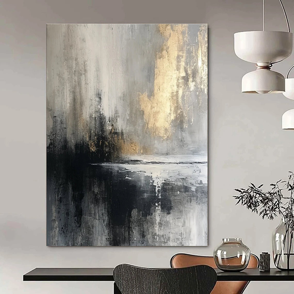 Gray and Gold Abstract Painting with Misty Ambiance ADGE067