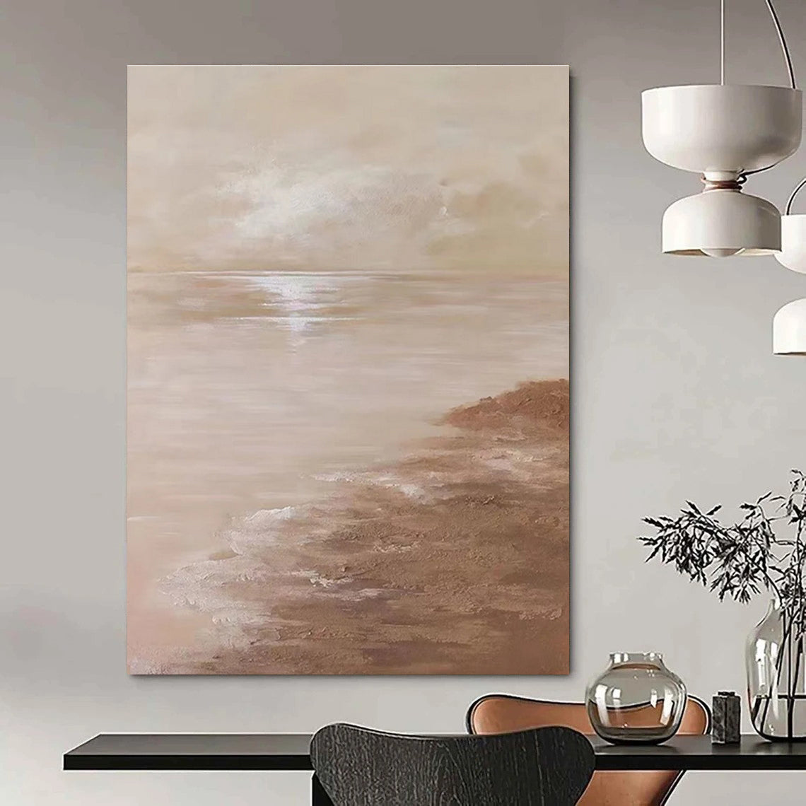 Beige - Toned Seaside Abstract Painting ADGE341