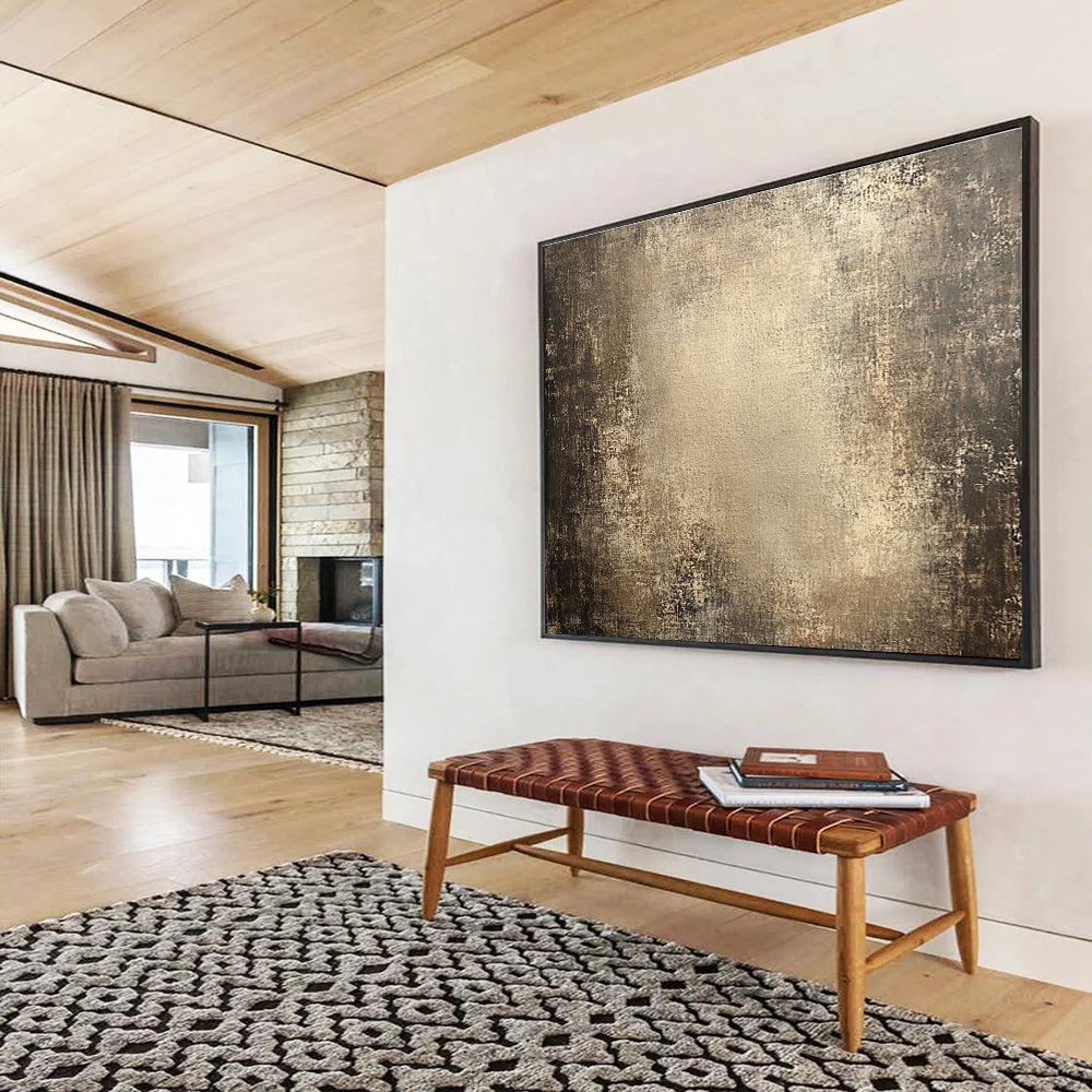 Large abstract canvas with an aged textured surface featuring a dark gradient and spotlight enhancing its weathered, grungy appearance.SC481