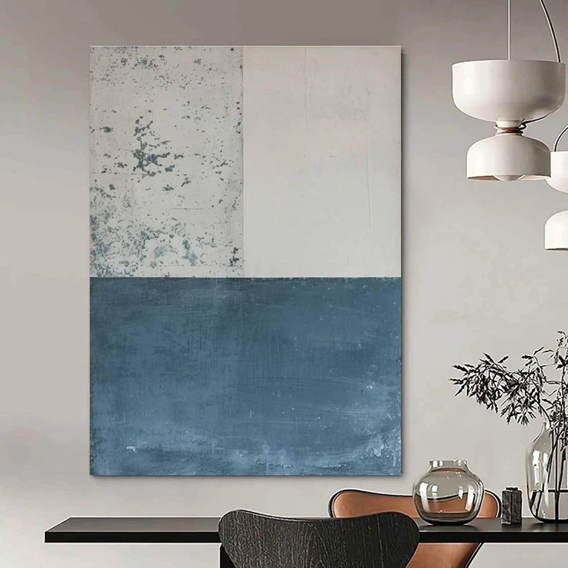 Beige and Blue Minimalist Abstract Painting ADGE085