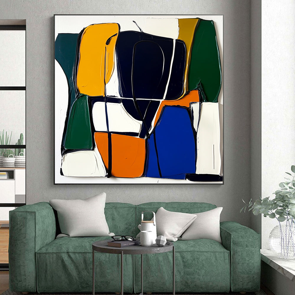 Colorful Geometric Abstract Painting with Textured Shapes GER613