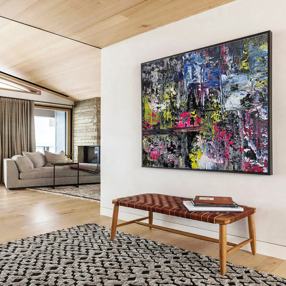 Dark Colorful Abstract Painting with Neon - Like Pops THY338